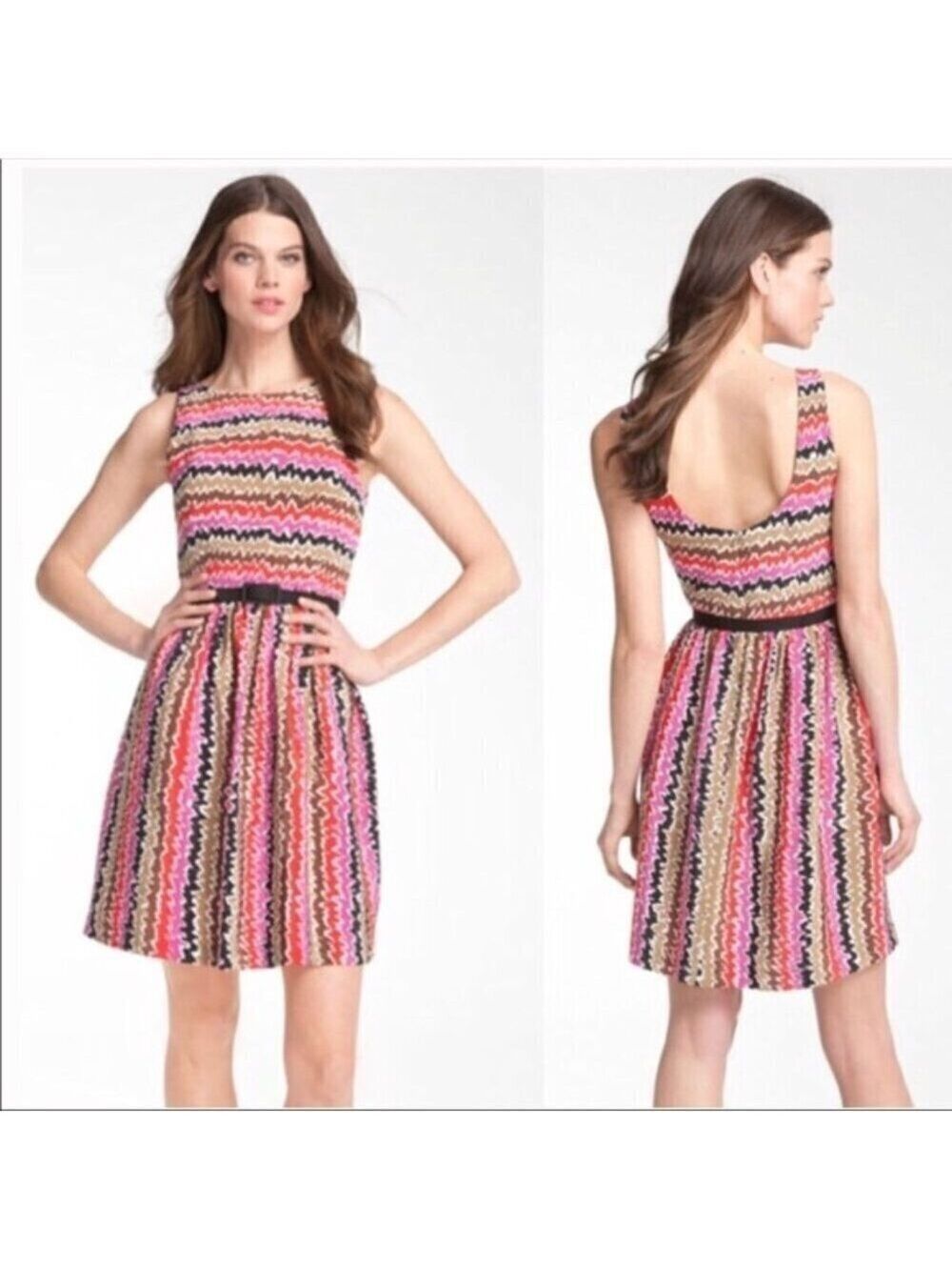 Trina Turk Fiesta Stripe Esperanza Dress Tierra Silk Fit & Flare Sleeveless 8